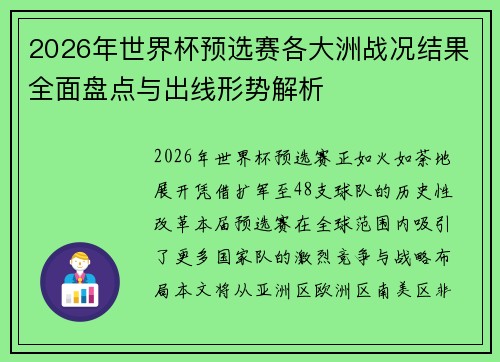 2026年世界杯预选赛各大洲战况结果全面盘点与出线形势解析